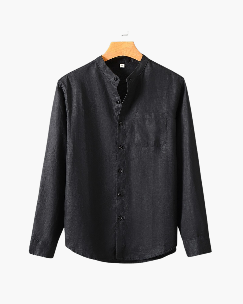 Linen Shirt with Low Collar