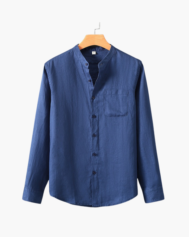 Linen Shirt with Low Collar