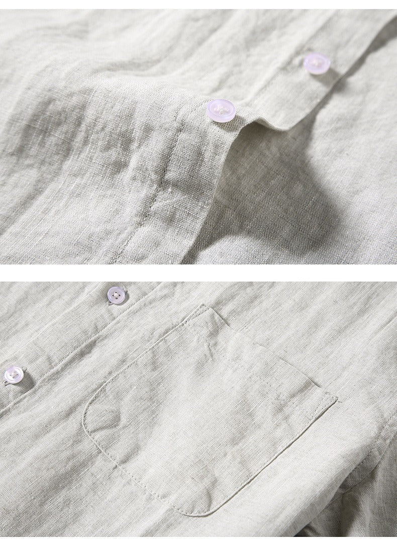 Linen Shirt with Low Collar